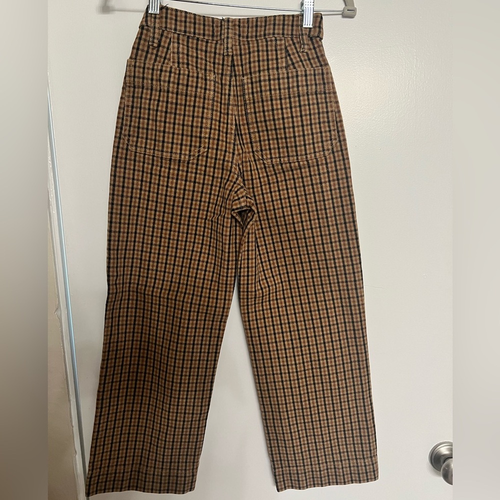 Madewell Brown Tan Slim Emmett Pants Wide Leg Crop Plaid Size 23 - Picture 7 of 10